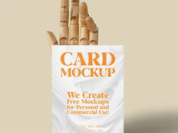 Card with Wooden Hand Mockup 1
