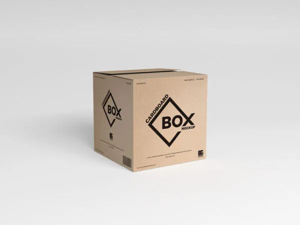Cardboard Carton Standing in the Half Side View Mockup 1
