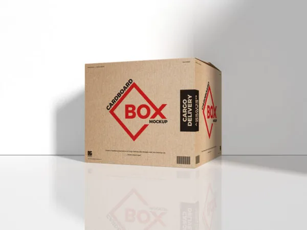Cargo Delivery Carton Standing in the Half Side View Mockup 1