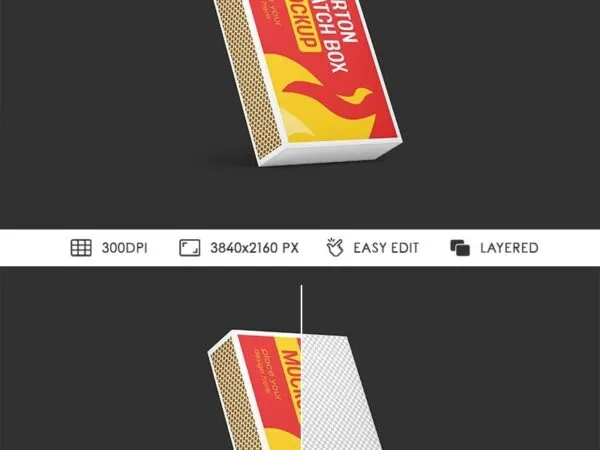 Carton Match Box Mockup in Perspective Sight 1