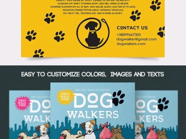 Cartoon Dog Walkers Flyer Template 1