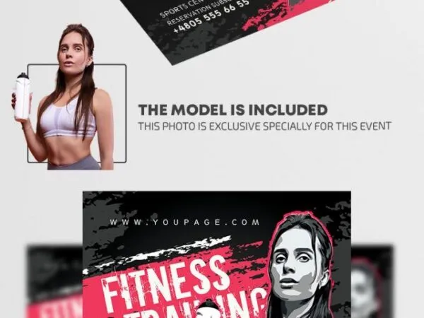 Cartoon Fitness Training Club Flyer Template and Facebook Cover 1