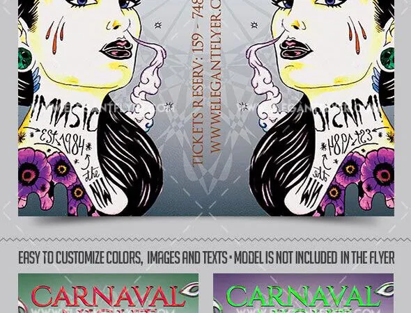 Cartoon Illustrative Carnival Night Party Flyer Template and Facebook Cover 1