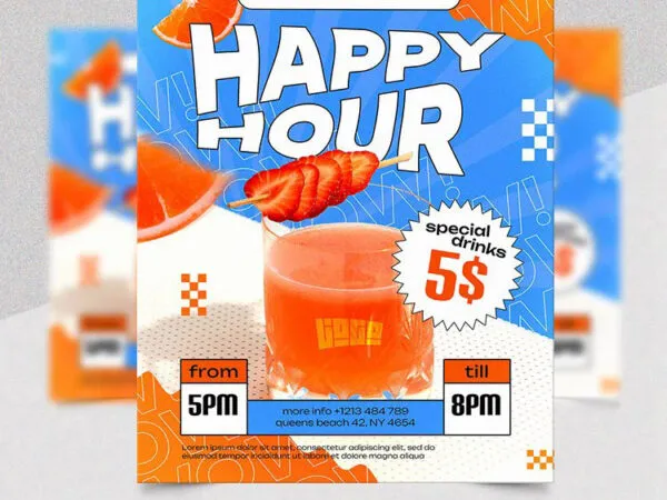 Cartoon Illustrative Happy Hours Flyer Template 1