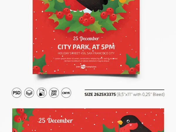 Cartoon Merry Christmas Party Invitation Flyer and Facebook Cover Templates 1