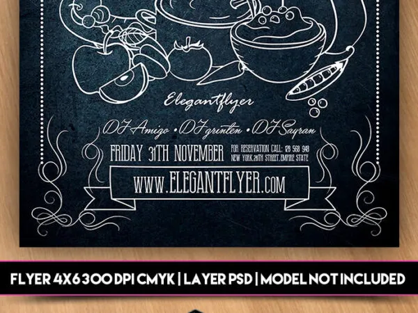 Cartoon Thanksgiving Flyer Template Featuring Food on Dark Surface 1