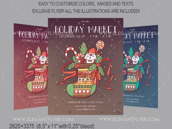 Cartoon and Cute Holiday Market Flyer Template Plus a Facebook Cover 1