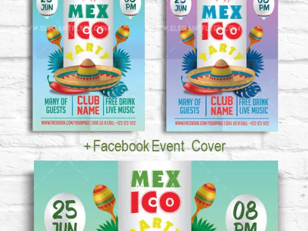 Cartoon and Funky Mexico Party Flyer Template 1