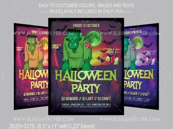 Cartoon and Scary Halloween Party Flyer Template Plus a Facebook Cover 1