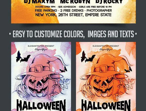 Cartoon and Scary Night Halloween Flyer Template Plus a Facebook Cover 1