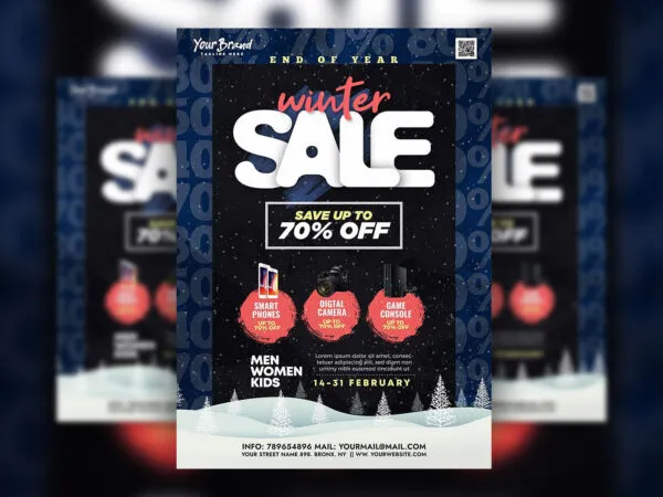 Cartoon and Winter Sale Marketing Flyer Template 1
