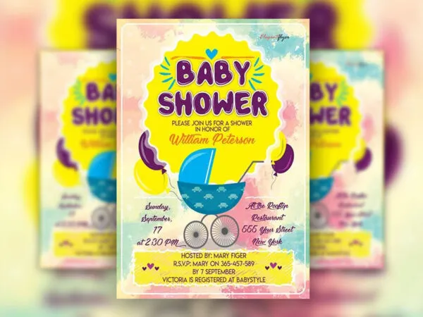 Cartoonish Baby Shower Party Flyer Template 1