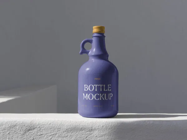 Ceramic Bottle Standing on Concrete Mockup in Front Angle 1