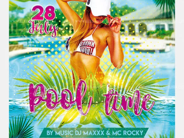 Cheerful Tropical Pool Party Flyer Template 1