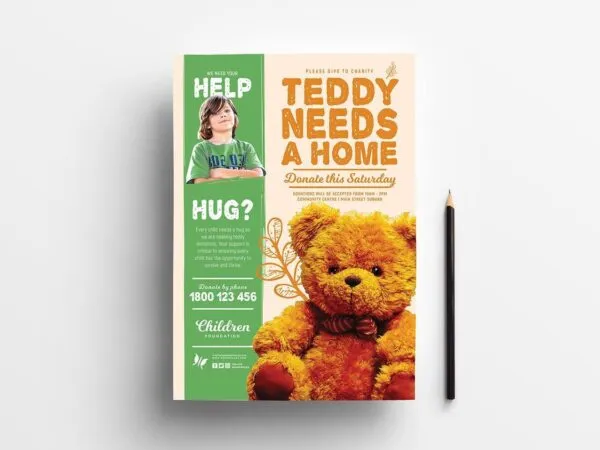 Childrens Charity Poster and DL Cards Templates Featuring a Teddy Bear 1