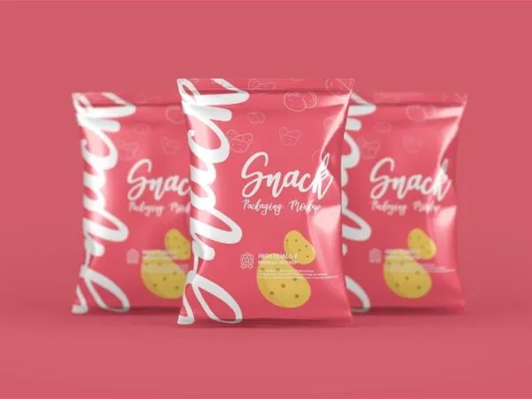 Chips Snacks Foil Pack Mockup in 3 Visions 1