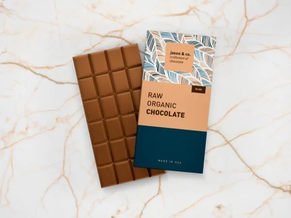 Chocolate Bar Packaging Packet Laid in Top View Mockup 1