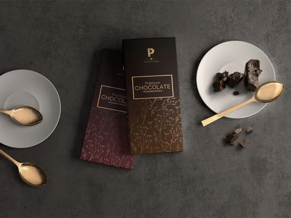 Chocolate Bar Packaging on a Table Mockup 1
