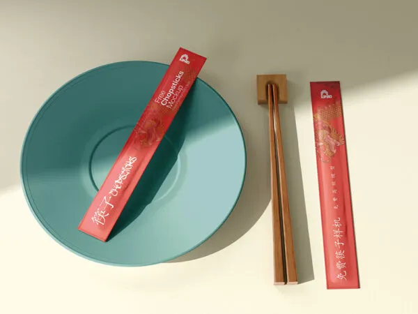 Chopsticks and Packaging on a Table Mockup 1