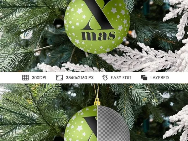 Christmas Ball Mockup on Tree in Front Sight 1