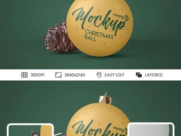 Christmas Ball Mockup with a Pine Cone 1