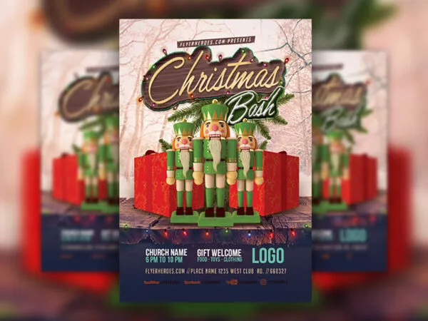 Christmas Bash Flyer Template Designed with Nutcrackers and Gifts 1