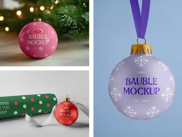 Christmas Bouble and Wrapping Paper Mockups 1