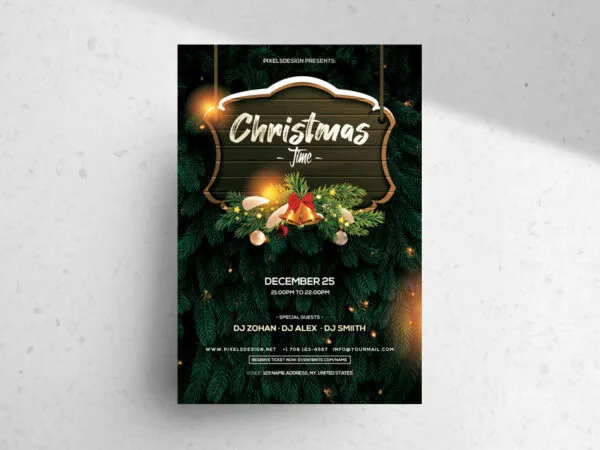Christmas Time Flyer Template With a Christmas Tree in the Background 1
