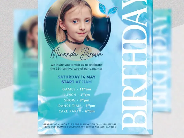 Circle Blue and White Birthday Flyer Template 1