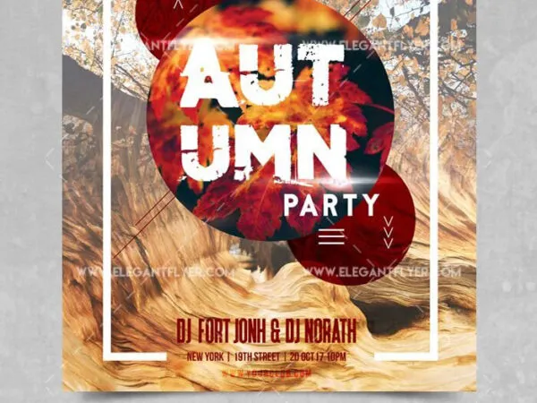 Circle Border Autumn Party Flyer Template and Facebook Cover 1