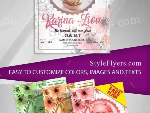 Circle Border Floral Funeral Flyer Template 1