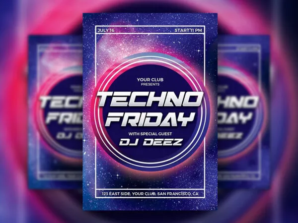 Circle Border Techno Party Flyer Template 1