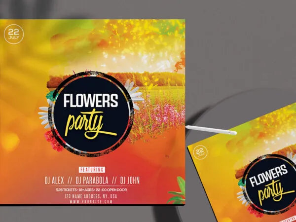 Circle Floral Summer Party Flyer and Instagram Template 1