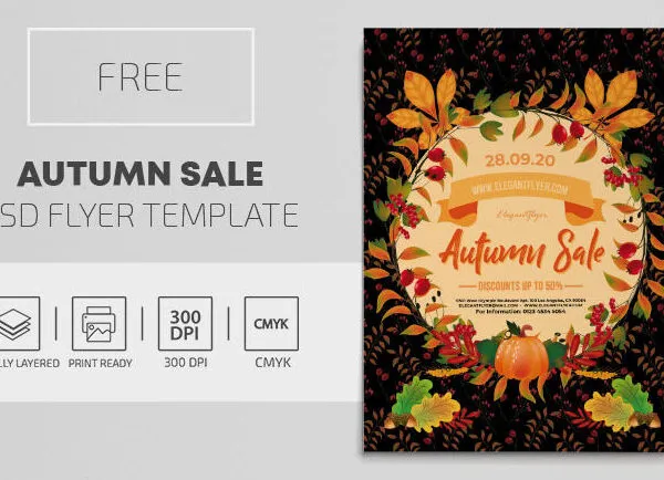 Circle Illustrated Autumn Sale Flyer Template 1
