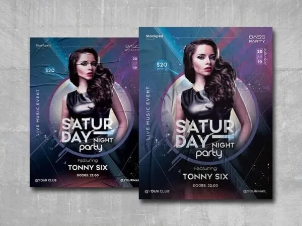 Circle Sparkly Saturday Night Party Poster Template 1