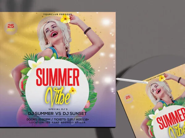 Circle Sparkly Summer Party Flyer Instagram Template 1