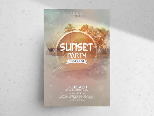 Circle Tropical Elegant Summer and DJ Party Flyer Template 1