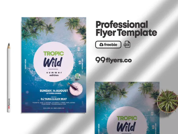 Circle Tropical Summer Party Flyer Template 1