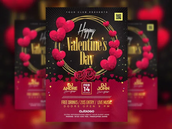 Circle and Pattern Lovely Valentines Day Flyer Template 1