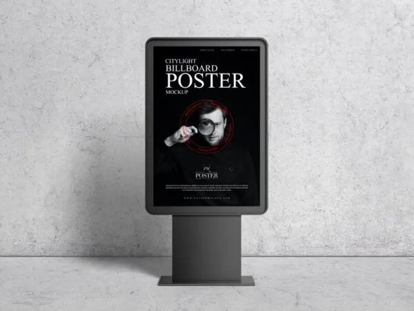City Light Vertical Billboard Poster Mockup with a Strong Stand 1