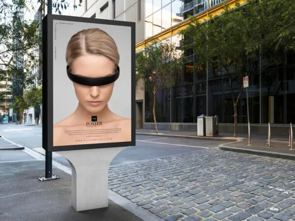 City Outdoor Billboard Poster on a Stone Stand Mockup 1