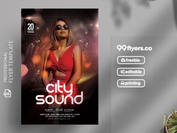 City Sound Flyer Template Featuring Sparkly Colorful Background 1