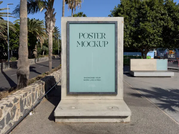 Citylight Street Poster Mockup in Front View with Trees 1