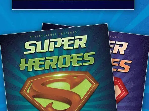 Classic Blue Superheroes Party Flyer Template 1