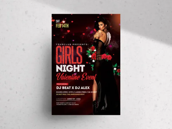 Classic Dark Red Valentines Day Party Flyer Template 1