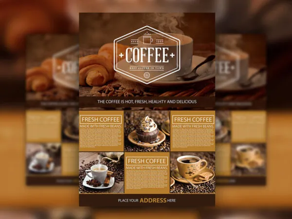 Classic Grid A4 Coffee Shop Flyer Template 1