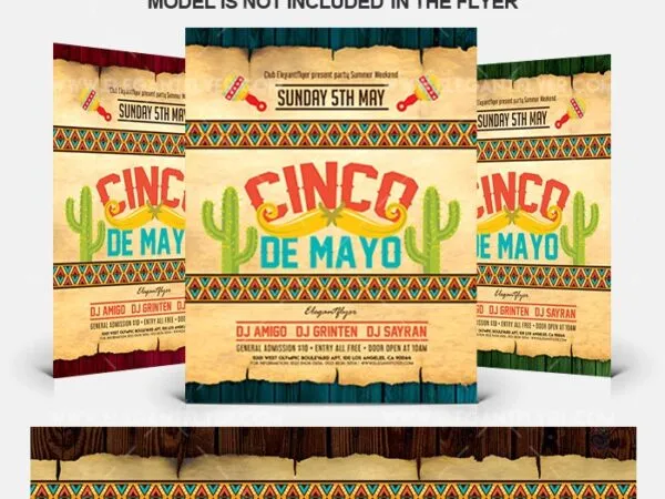 Classic Illustrated Cinco De Mayo Event Flyer and Facebook Cover Template 1