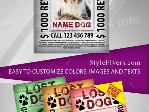 Classic Photo Lost Dog Reward Flyer Template 1
