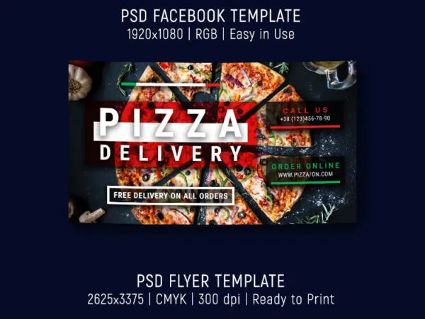 Classic Pizza Delivery Flyer Template with a Facebook Page Cover 1