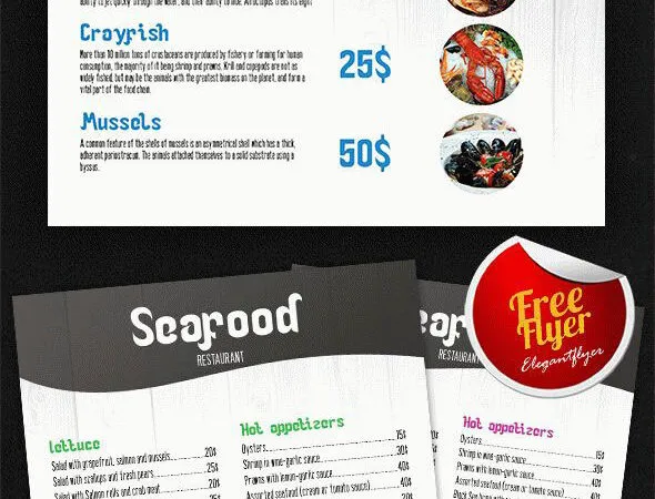 Classic Seafood Restaurant Menu Flyer and Facebook Cover Templates 1